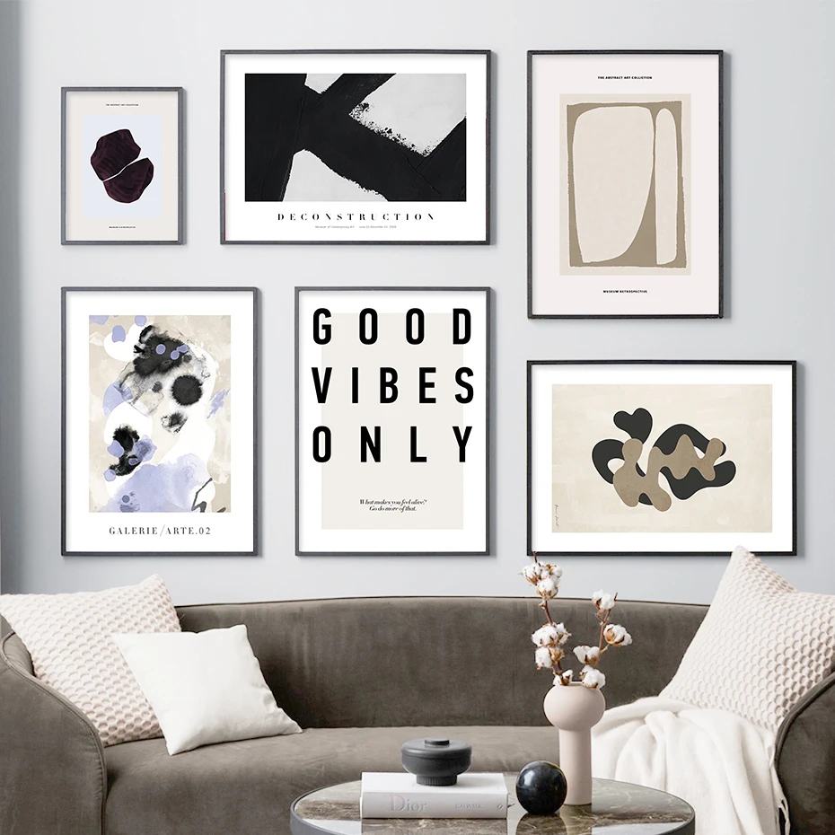 Abstract Beige Black Geometric Sketch Line Drawing Poster Canvas Paintings Minimalist Wall Art Print Picture Living Room Decor wall art print