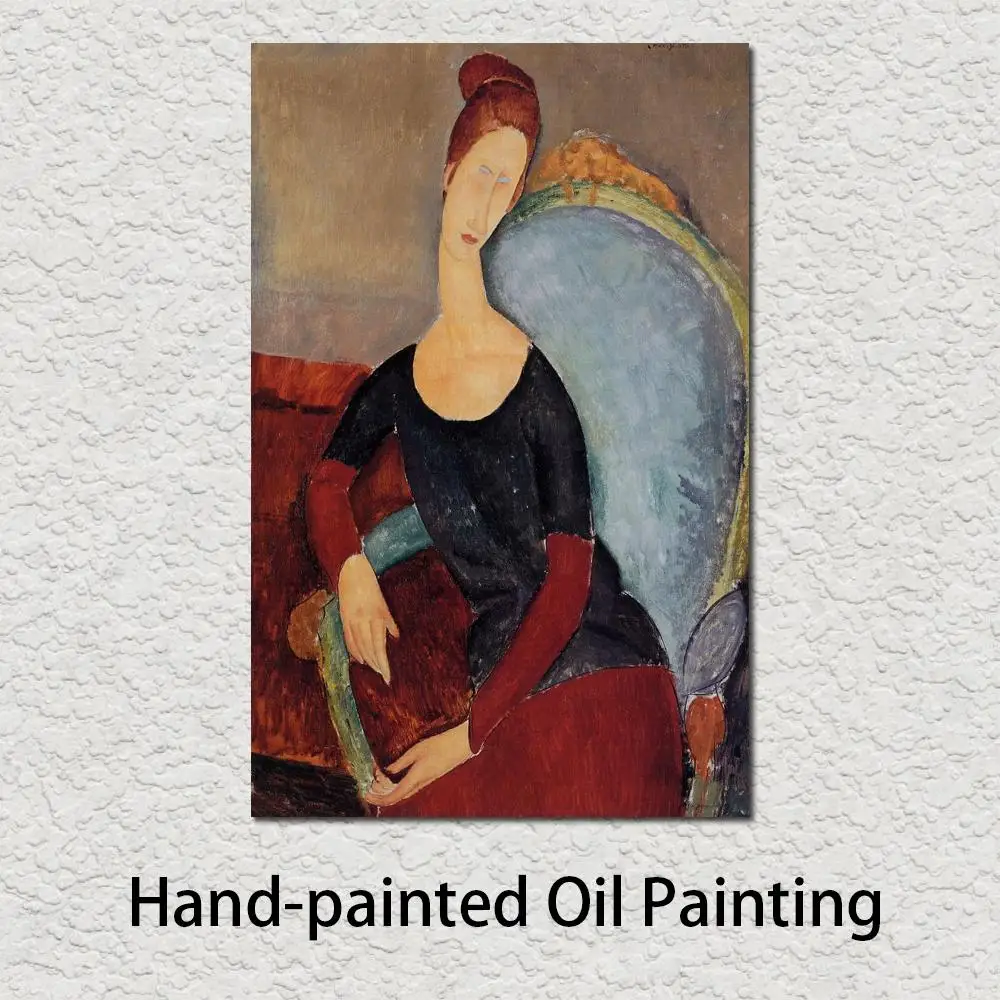 

Office Art Portrait of Jeanne Hebuterne Seated in An Armchair by Amedeo Modigliani Canvas Oil Painting High Quality Hand Painted