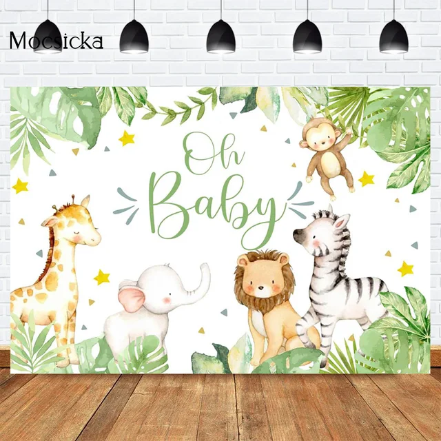 Mocsicka CUSTOM Rainforest Animals Wild One Backdrops Children Happy Birthday Party Photography Background Cake Table Banner 38