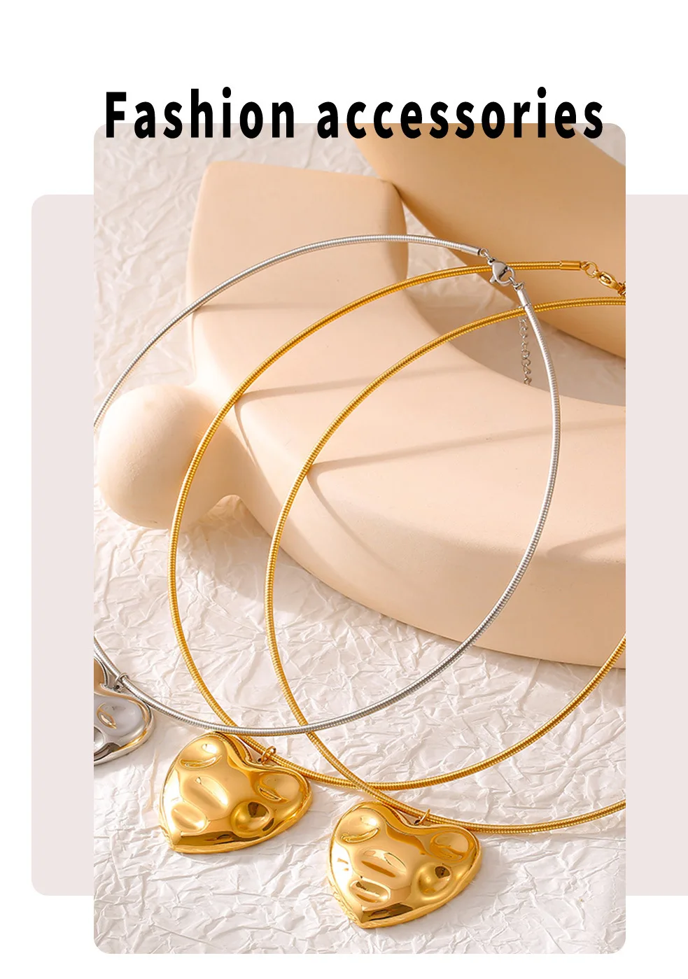 Edelstahl Frauen Halsband Halskette Übertrieben Chunky Herz Liebe Künstler Punk Schlüsselbein Kette Schmuck Geschenk Großhandel – Detail 3