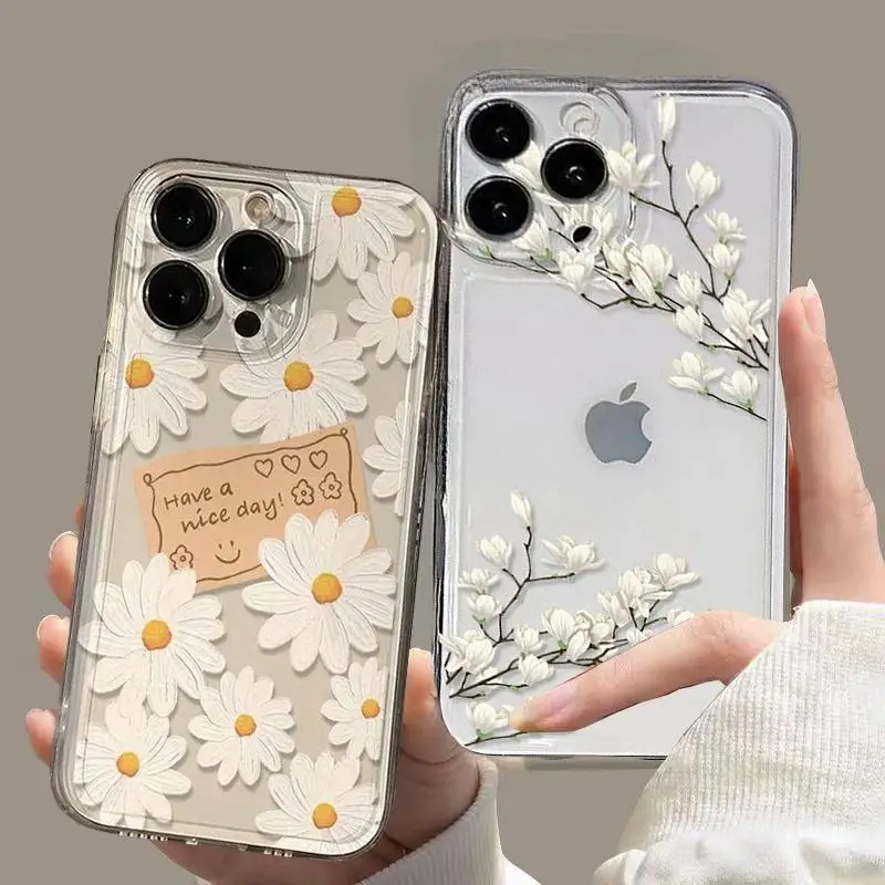 Chic Daisy Floral Transparent Phone Case Cover