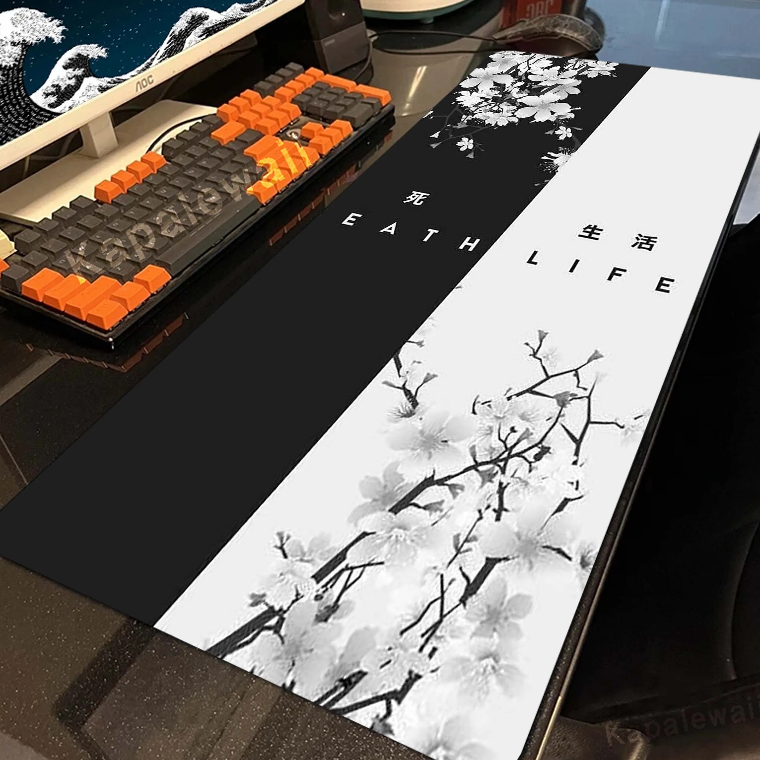 

Laptop Gamer XXL Large Mousepad Game Desk Pads Rubber Коврик Keyboard Mats Black And White Flower Pattern Gaming Mouse Mat