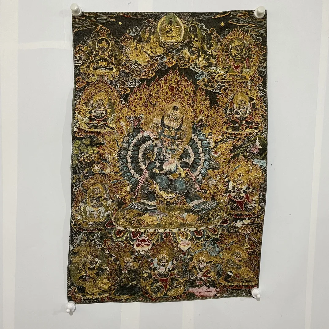 

35"Thangka Embroidery Tibetan Buddhism silk Embroidery Yamantaka Buddha Thangka Wall hanging Worship Hall Town house