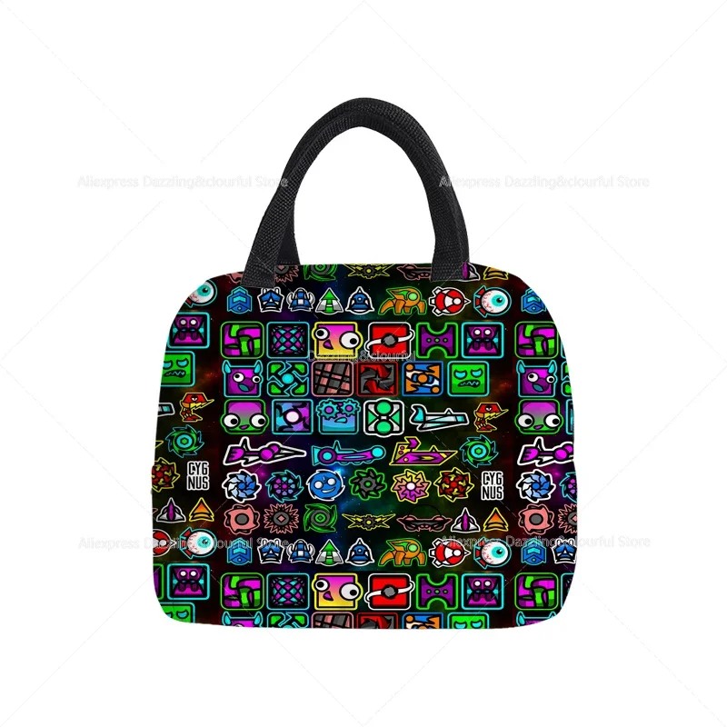 Angry Geometry Dash Cooler Picnic Bag Fashion Lunch Bag School Food Insulated Dinner Bag Camping Travel Handbag 4