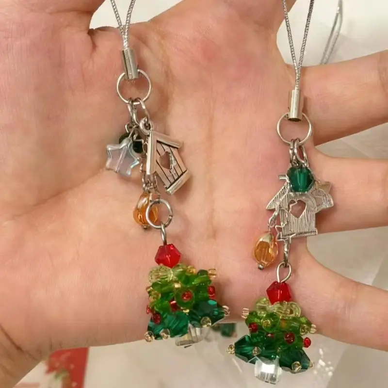 1Pcs Ins Style Aesthetic Girly Phone Lanyard Cute Star Pendant Keyring Y2K Trendy Christmas Tree Keychain Bag Charms Xmas Gift