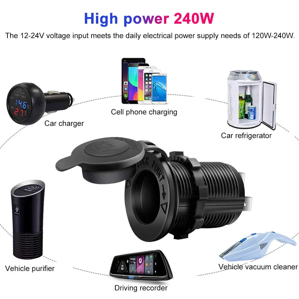 Cigarette Lighter Socket 12V-24V Waterproof Plug Power Outlet Adapter with Wire D5 For Marine Boat Motorcycle Truck RV ATV