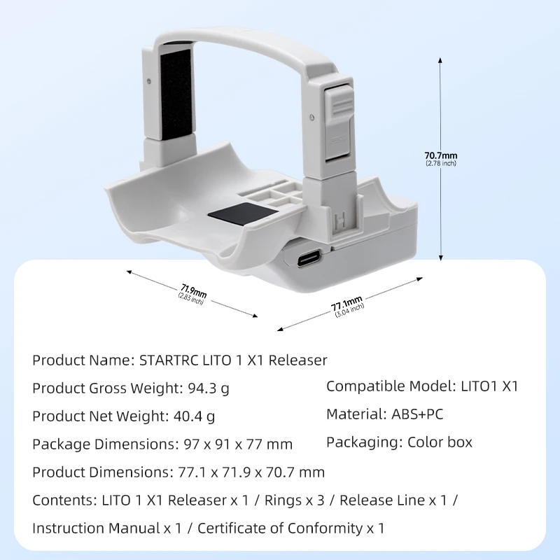 Système de largage aérien 12 km pour DJI Lito 1/X1 - 40g, 70g charge