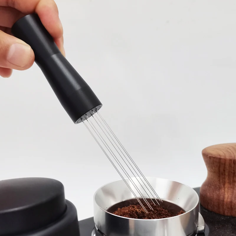 Espresso Tamper 6 Stirring Powder Needle Distributor Stainless Steel Espresso Coffee Tamper Aluminum Handle Filter Coffee Porfilter Maker Tools