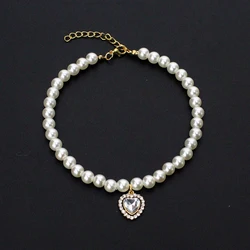 Luxury Pearl Love Pendant Pet Collar with Crystals - M (Type A White)