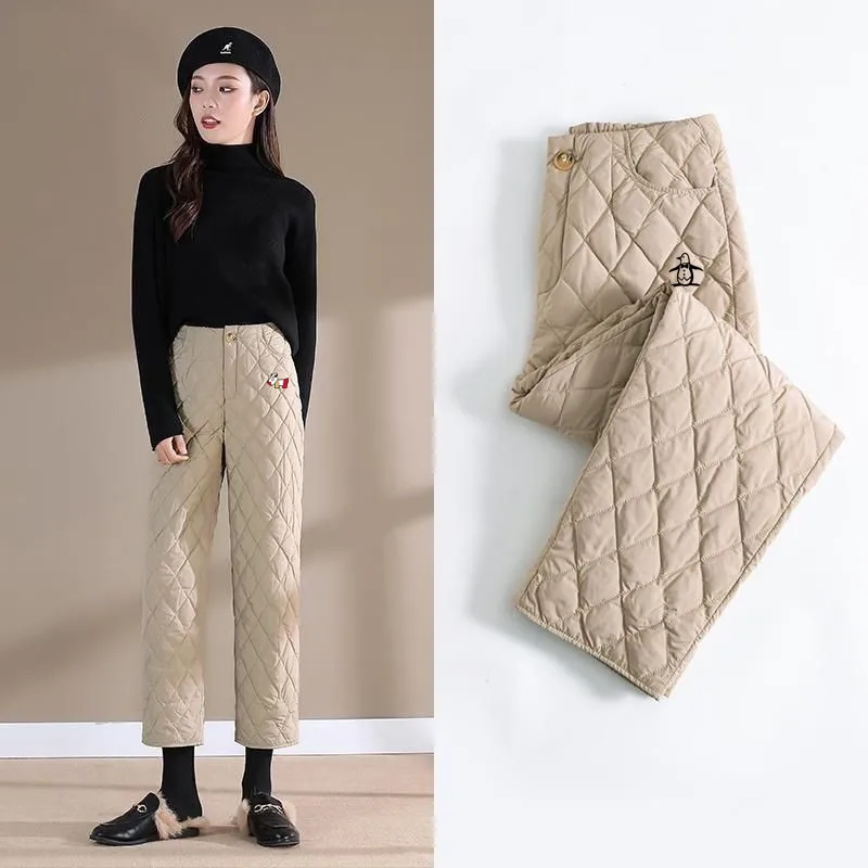 명품 Korean Golf Pants Women Golf Wear Winter Casual Pants Thickening Keep Warm Down Cotton Straight Women Clothes