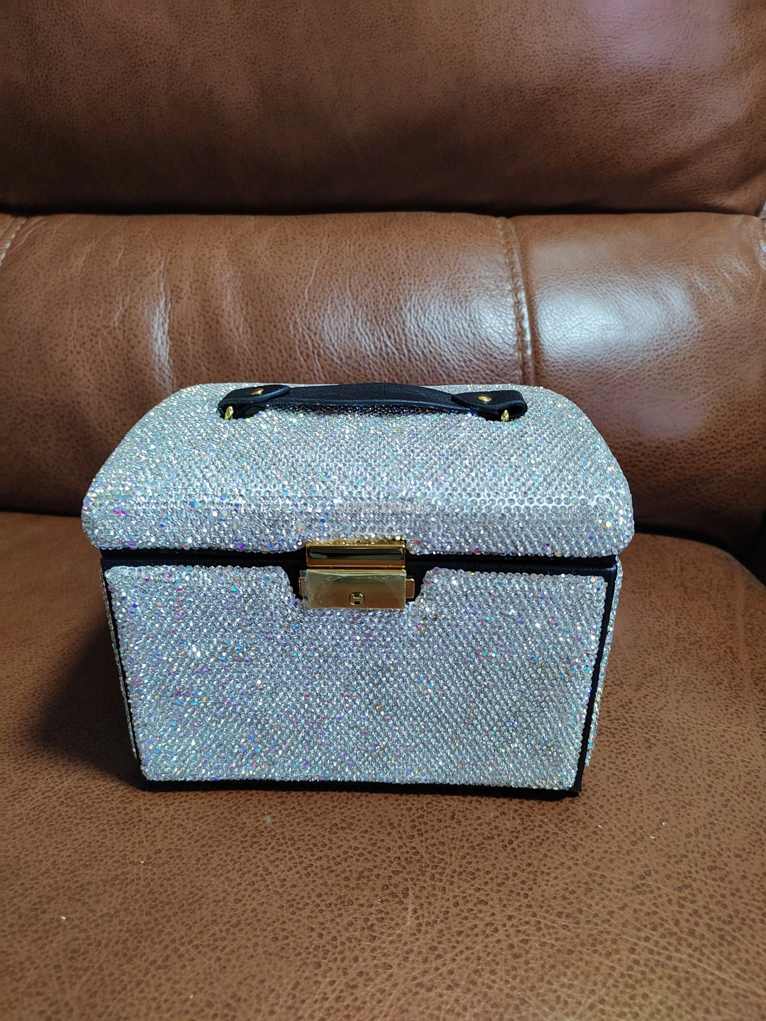 Luxus Glas Strass Schmuck Aufbewahrungsbox Ring Halskette Ohrring Organizer Handgefertigte Hochzeitsartikel Bling-bling Mosaik Geschenk – Detail 7