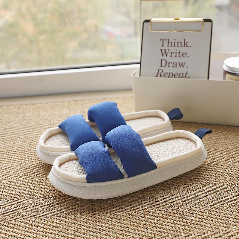 

Breathable Flax Slippers Soft EVA Sole Lovers Indoor Slides Solid Color Four Seasons Quality Designer Spring Summer Shoes Woman