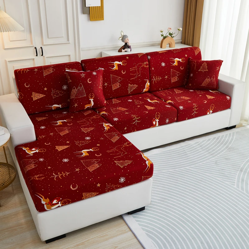 Christmas decoration stretch sofa seat cushion cover backrest cover protector for couch sofa L shape chaselong slipcovers