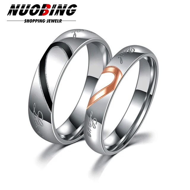 Bagues de promesse assorties pour les couples, t'aime pour toujours, ensembles de alliances pour lui et elle, bagues demi-cœur en acier inoxydable, ajustement confortable