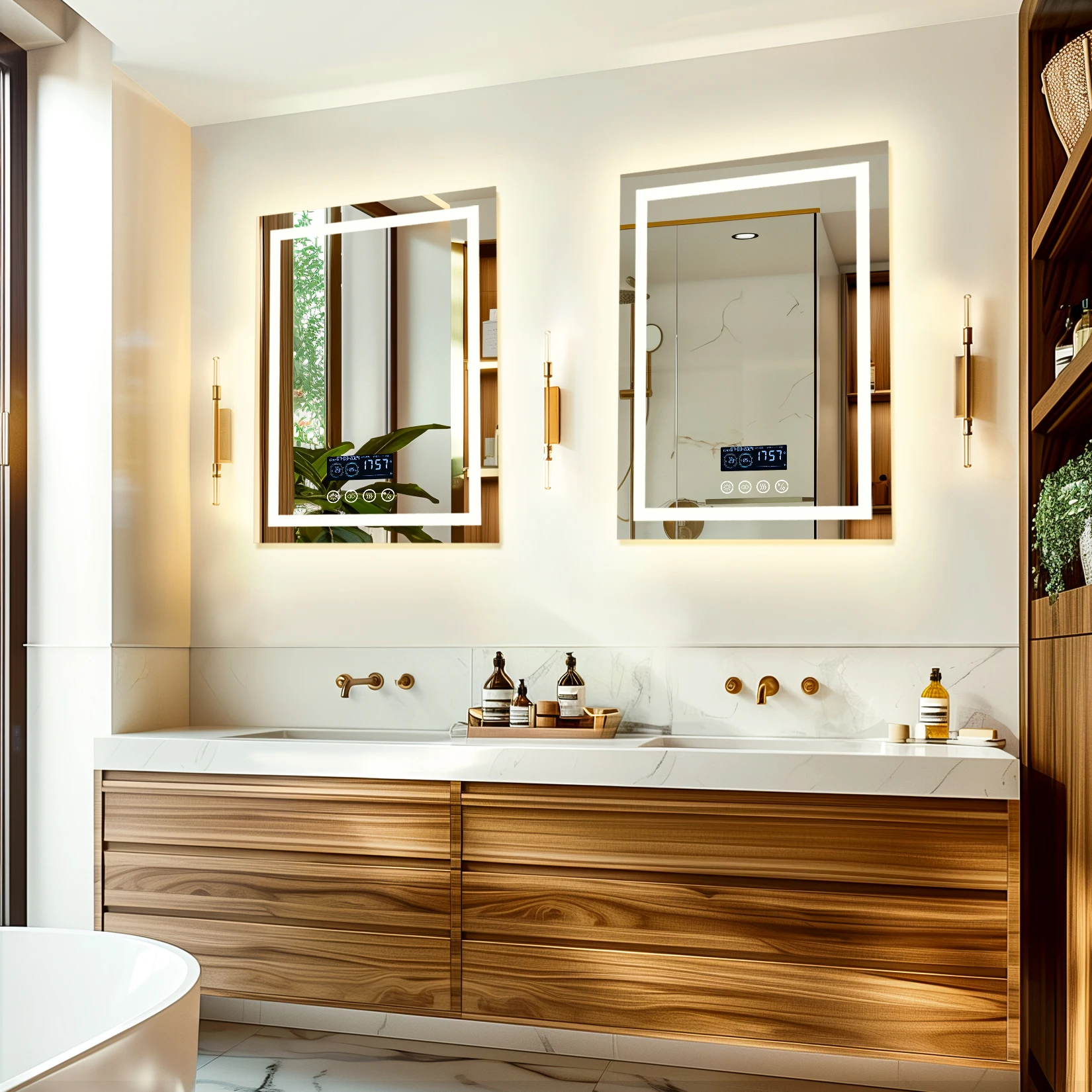 Wisfor 28x36 Lighted Bathroom Mirror with Bluetooth Speaker Smart LED Vanity Makeup Wall Mounted Mirrors 3 Lights Anti-Fog Touch