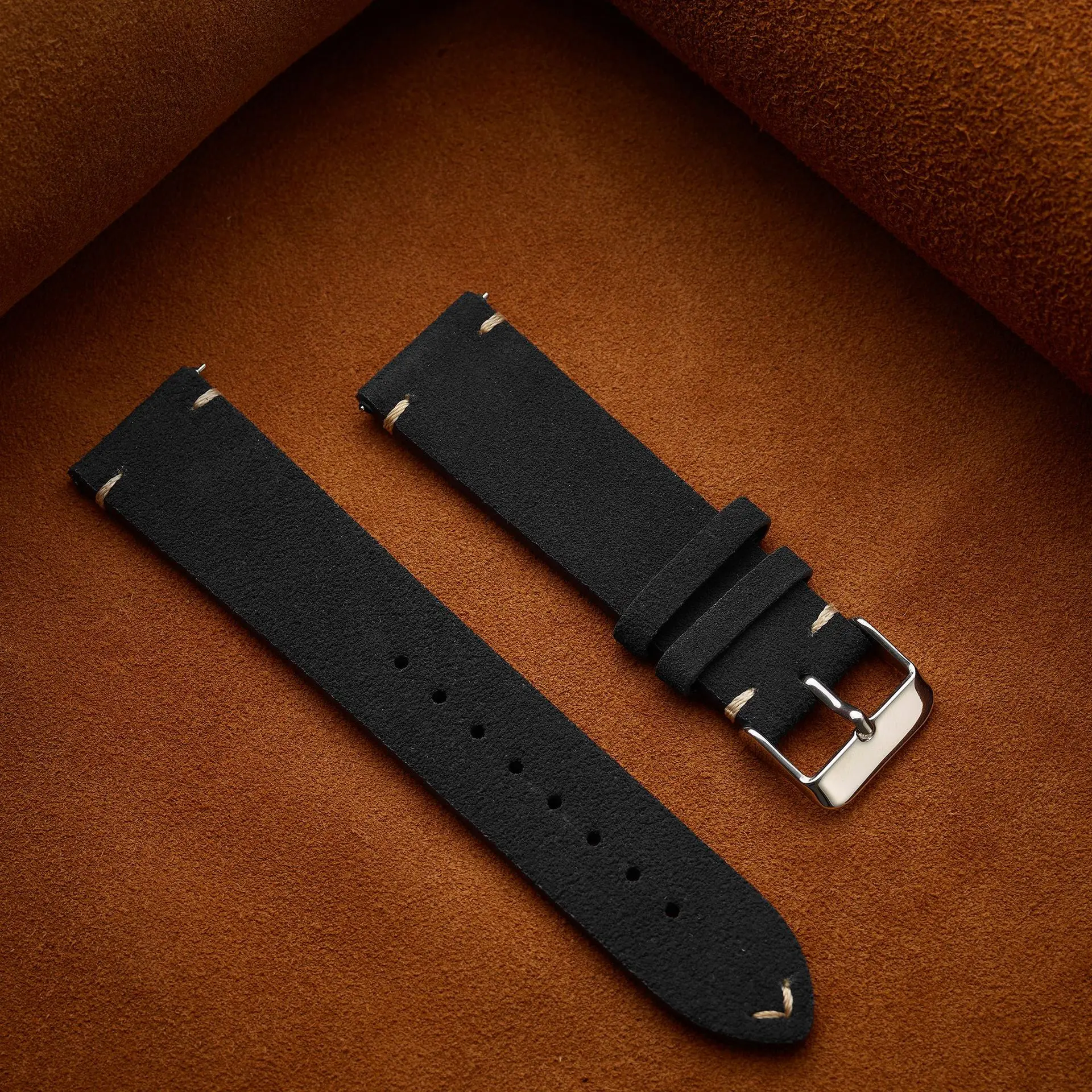 Vintage Handmade Suede Leather Quick Release Watch Strap