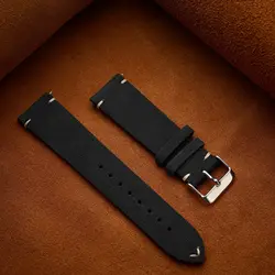 Vintage Handmade Suede Leather Quick Release Watch Strap - 14mm (Black)