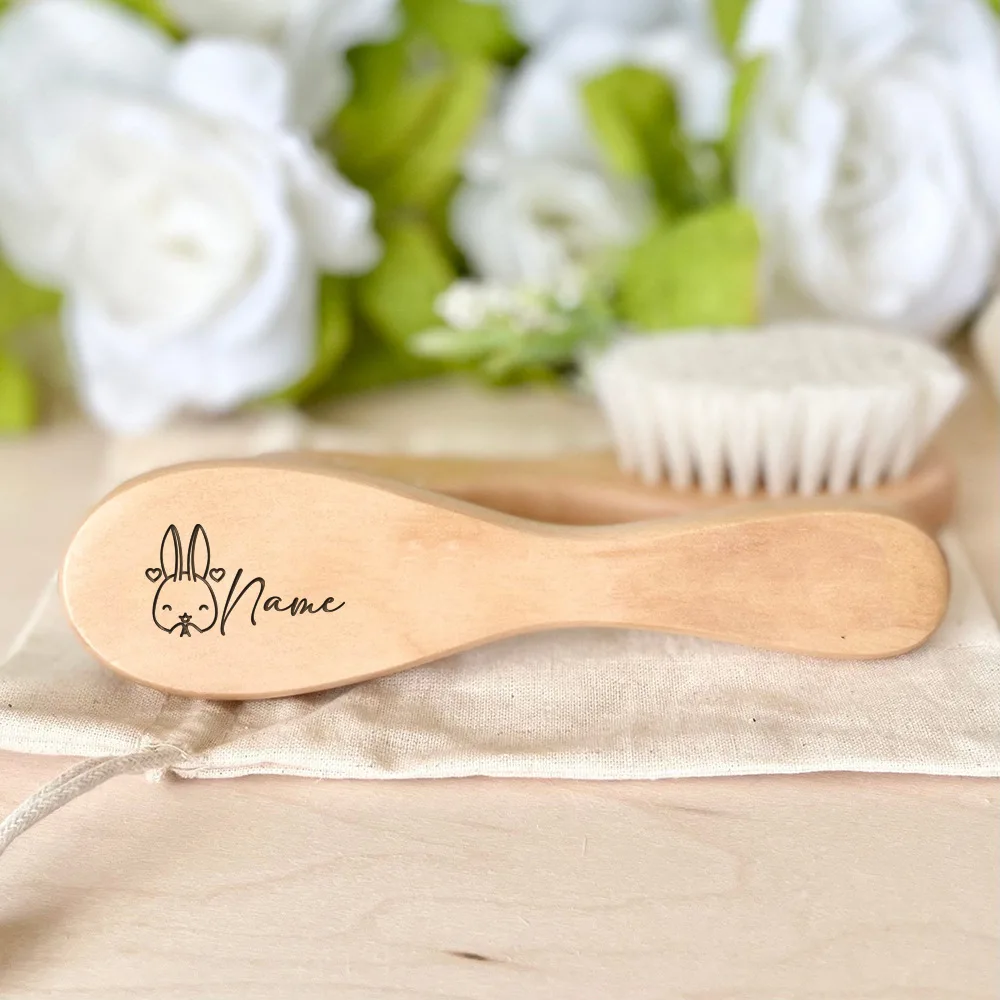 Personalized Rabbit Customize Baby Hair Brush Engraved Wood Brush Unisex Custom Name Newborn Baby Gifts Perfect Newborn Gifts