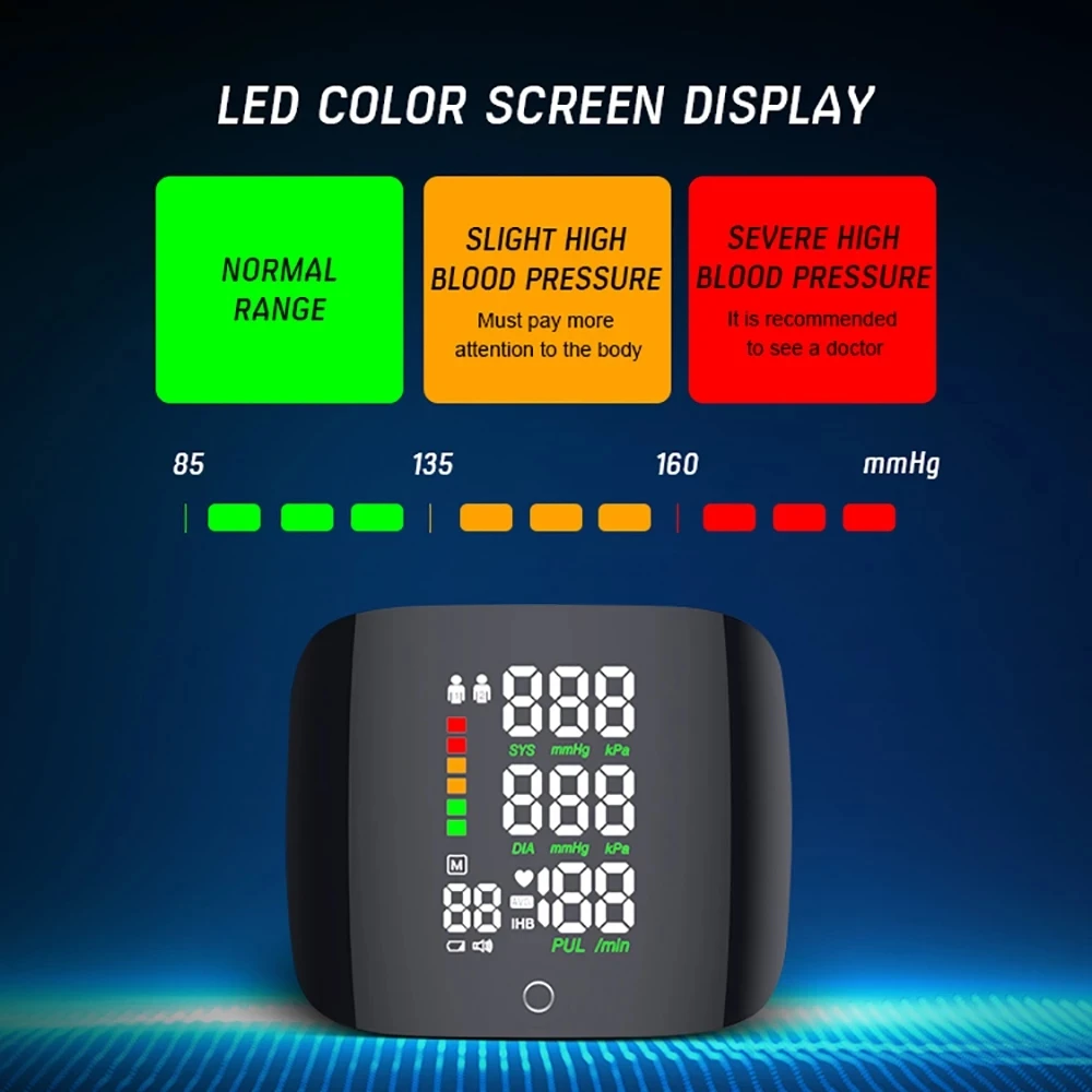 Blood Pressure Monitor Blood Pressure Meter Smart Touch LCD Screen Wrist Blood Pressure Monitor Digital Voice Chargeable Automatic Tonometer Heart Rate Sphygmomanometer