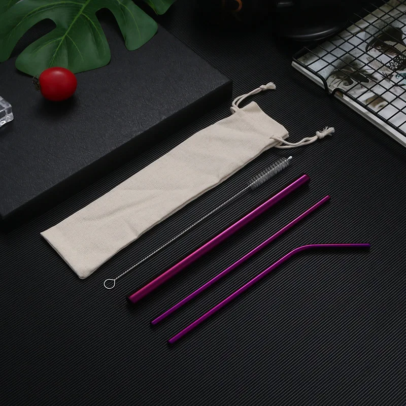 Vibrant Reusable Metal Straw Set with Cleaning Brush - 304 Stainless Steel Drinkware Accessory