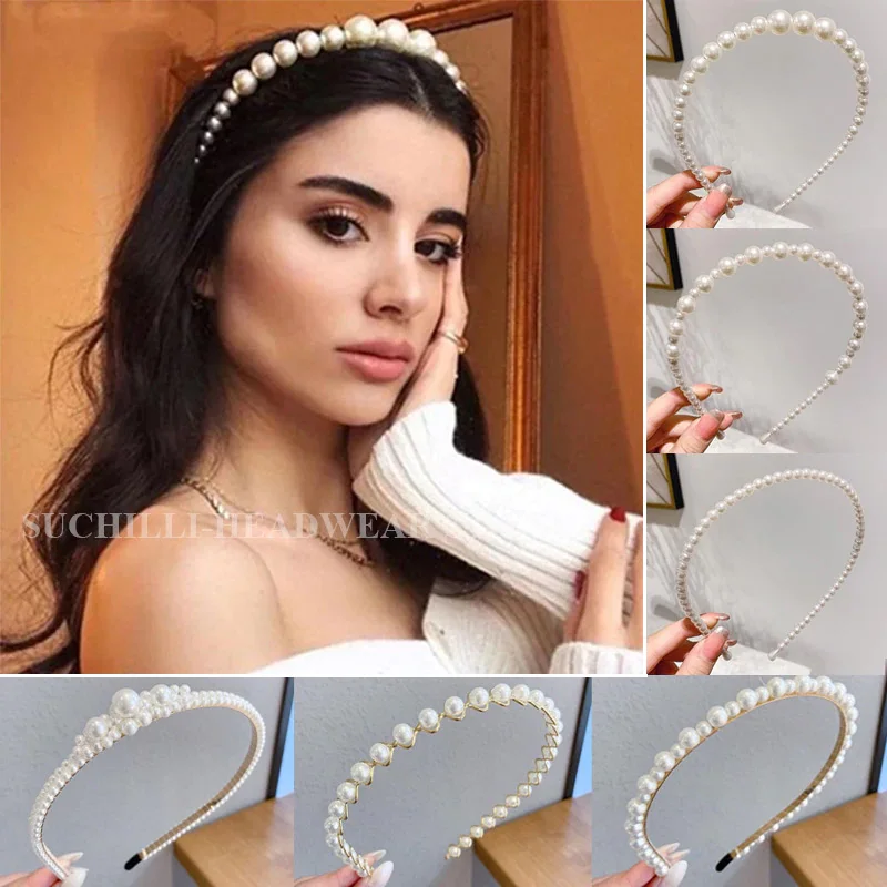 New Women Full Pearls Hair Bands Elegant Sweet Headband Simple Hair Hoop Head Band Korean Handmade Wedding Hair Accessories Gift