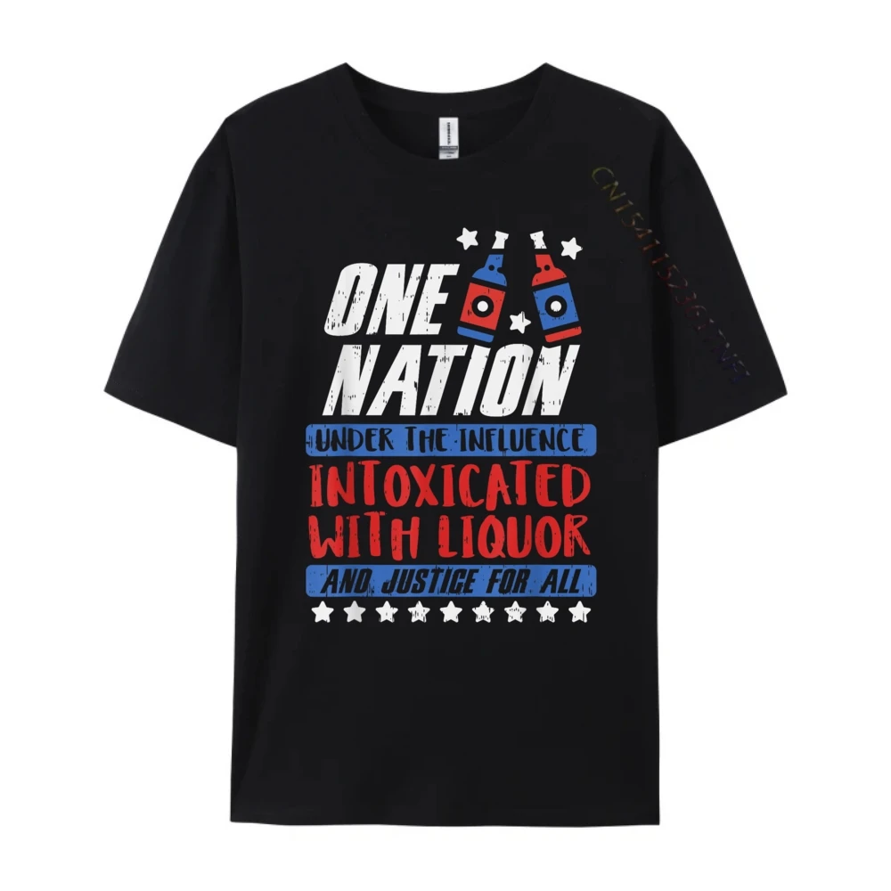 One Nation Liquor Usa 4th Crew Neck Tshirts Summer Tops & Tees Short Sleeve Newest Pure Cotton Graphic Tops Shirts Printed Mens One Nation Liquor Usa 4th Of July Party Drinking Team_B11788 black