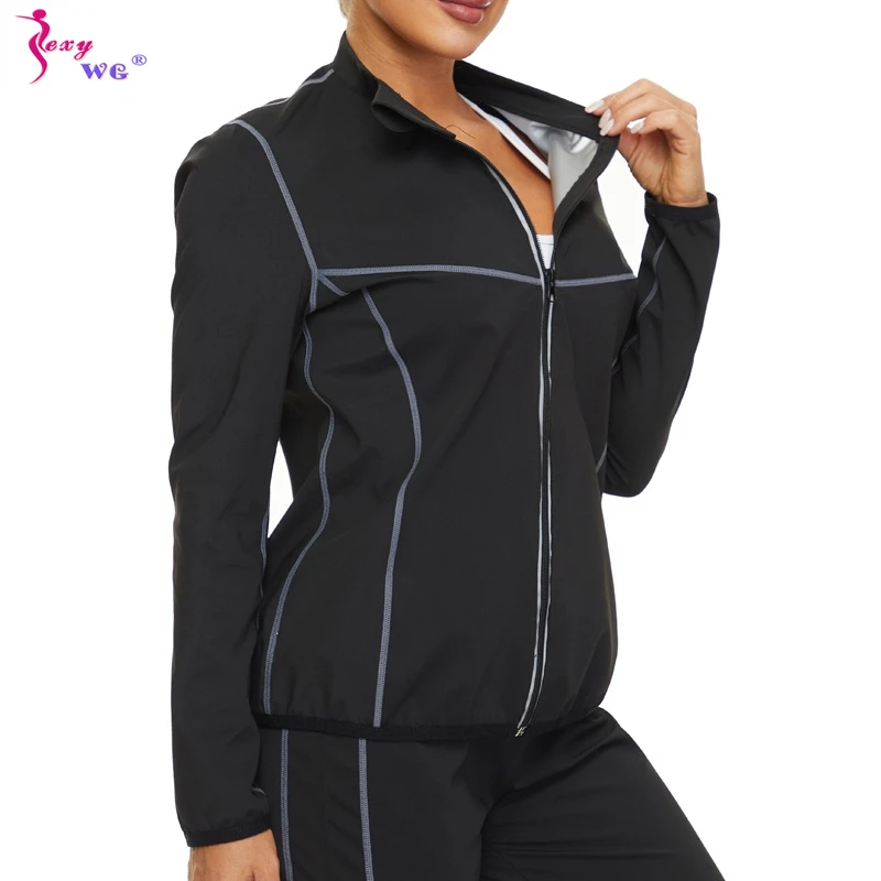 

SEXYWG Sauna Sweat Jacket for Women Weight Loss Body Shaper Shirts with Zipper Workout Corset Slimming Sport Shapers Gym