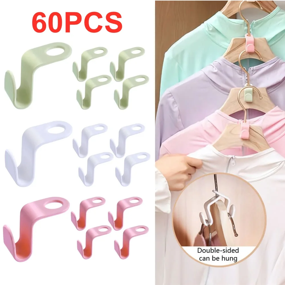 

60PCS Mini Clothes Hanger for Closet Connector Hooks Cascading Plastic Wardrobe Coat Organizer Rack Holder Space Saving