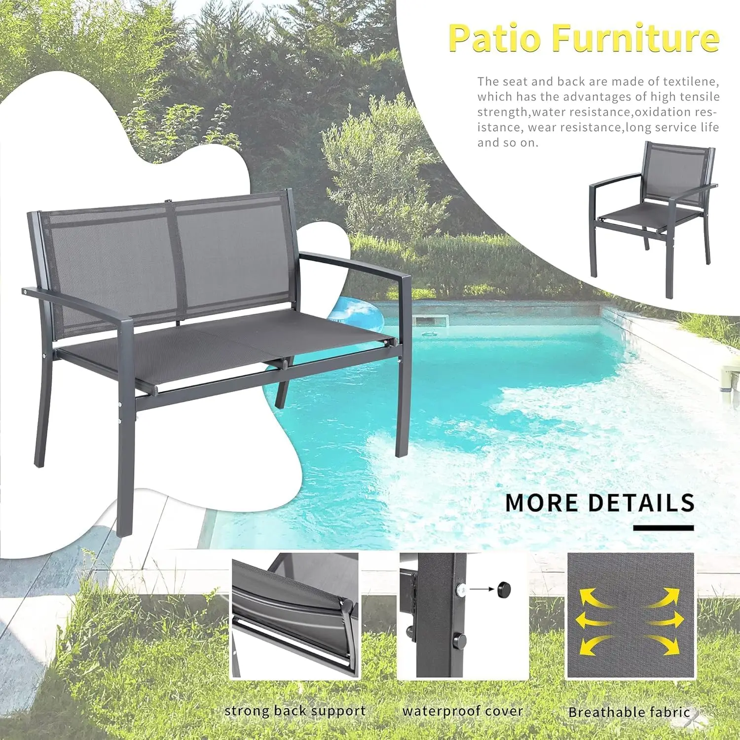 4-Piece Outdoor Patio Set with Glass Table 3