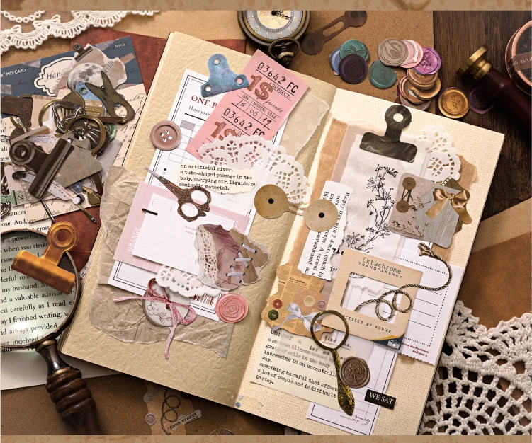 50 Stück Vintage Woven Papier handgemachte Zeit Aufkleber dekorative DIY Scrapbooking Materialien Kunst Collage Briefpapier Ästhetik Aufkleber – Detail 10