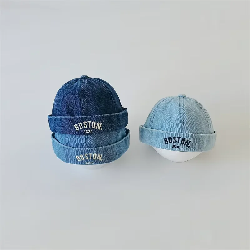 Blue Denim Baby Beanie Hat - 1-3Y Drawstring Hip Hop Cap