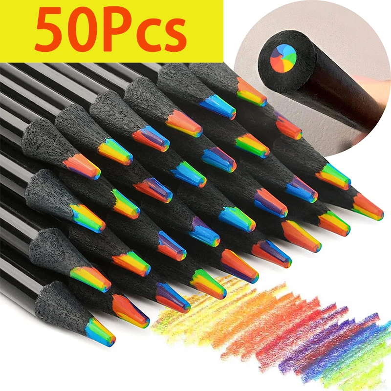 

50Pcs Pastel 7 Colors Concentric Gradient Rainbow Pencil Crayons Colored Pencil Set Cheap Kawaii Stationery Art Painting Drawing