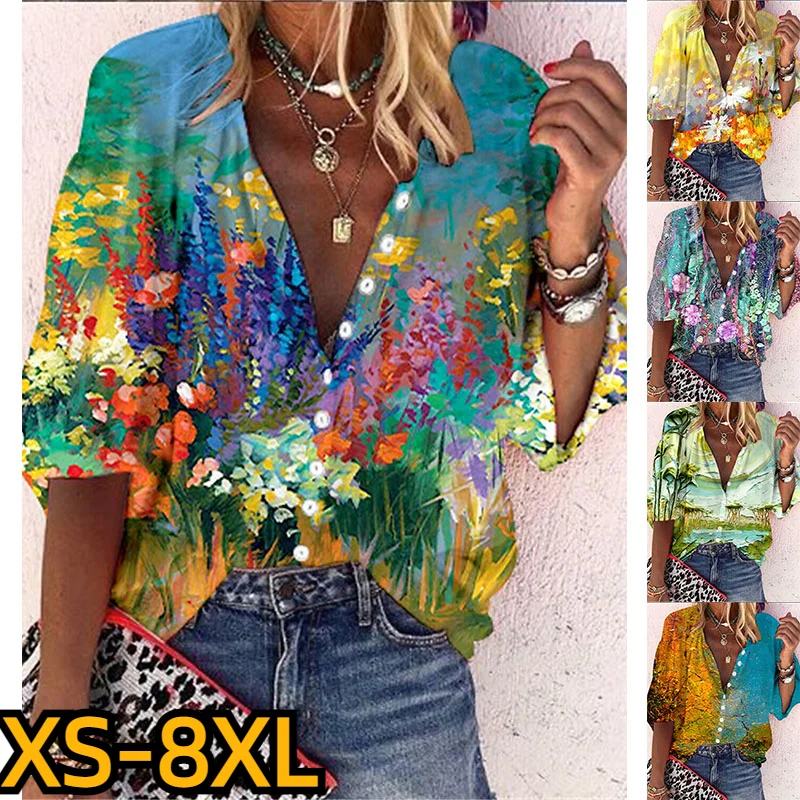

Элегантная женская модная рубашка на пуговицах с длинным рукавом, осенняя одежда, винтажная рубашка, новый дизайн, топ с принтом, пикантная Блузка с V-образным вырезом