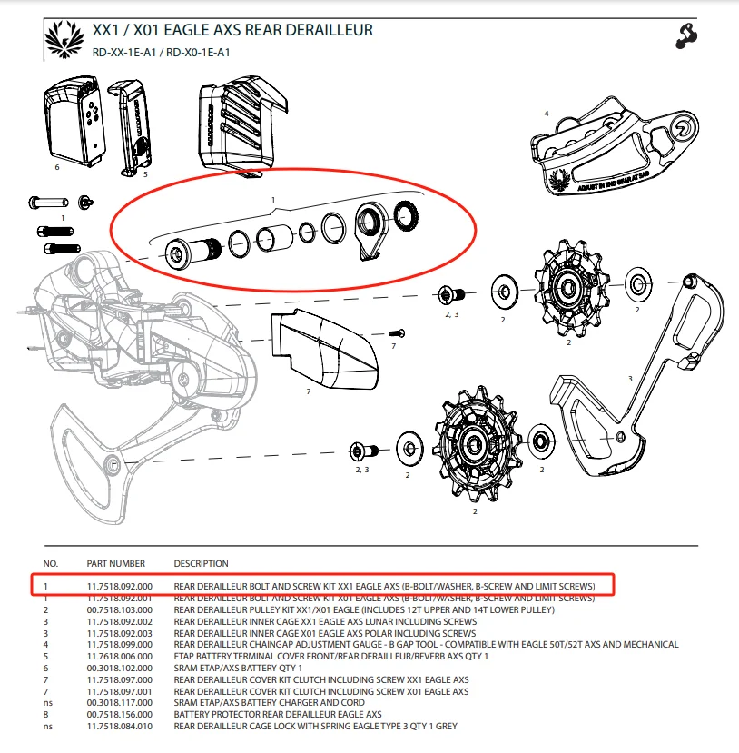 Sram derailleursリアスペアパーツキット、derailursリア