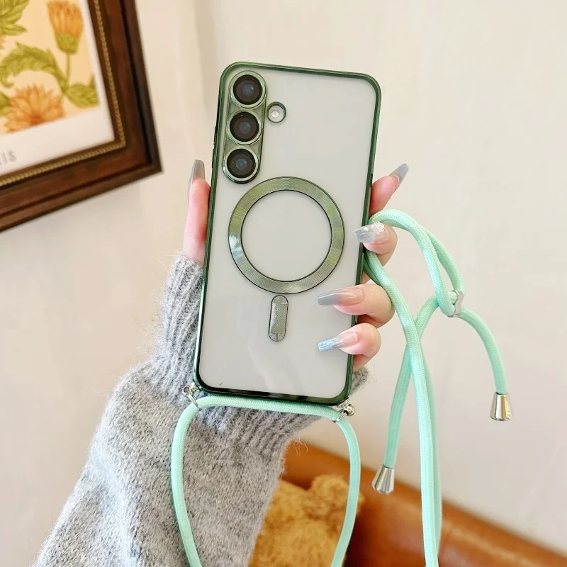 Magnetic Transparent Plating Crossbody Lanyard Phone Case with MagSafe