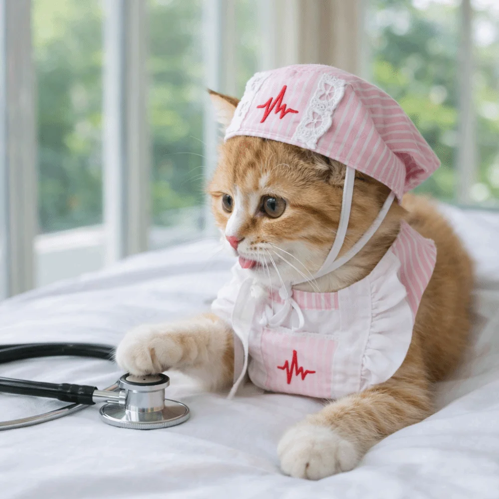 재미있는 고양이 간호사 의상 조절 가능 통기성 고양이 변신 드레스 간호사 모자 애완동물 핑크 유니폼 사진 장식