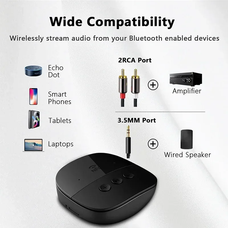 

Bluetooth 5.2 Receiver RCA Bluetooth Adapter for Car 3.5mm Jack Aux Bluetooth Receiver 2RCA Wireless Audio Adapter for Speaker