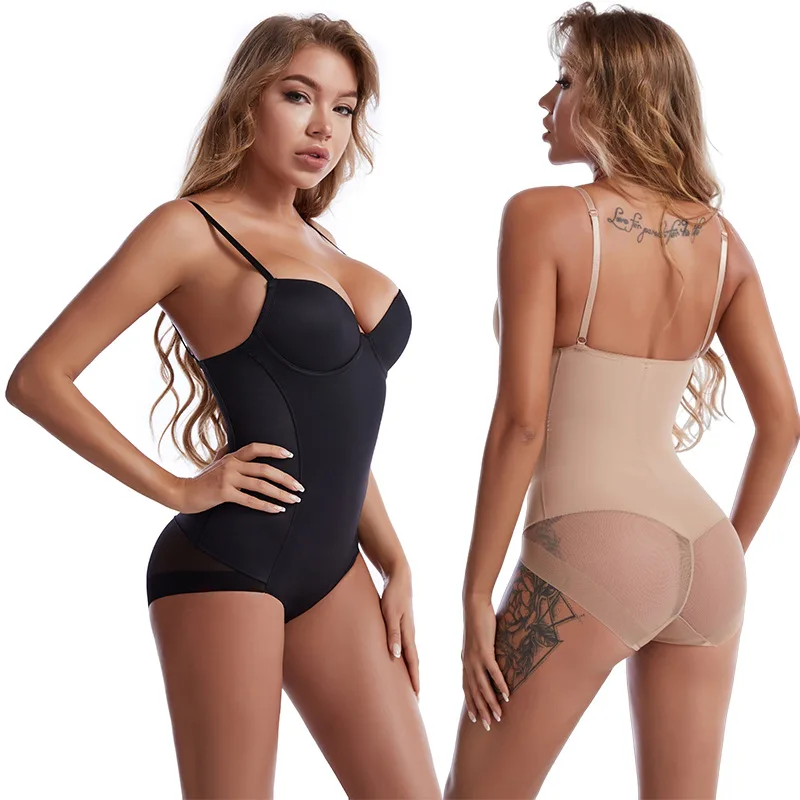 Women Seamless Tummy Control Bodysuit Backless Corset Built In Bra Body Shaper Soft Full Body Underwear Compression Camisole Top