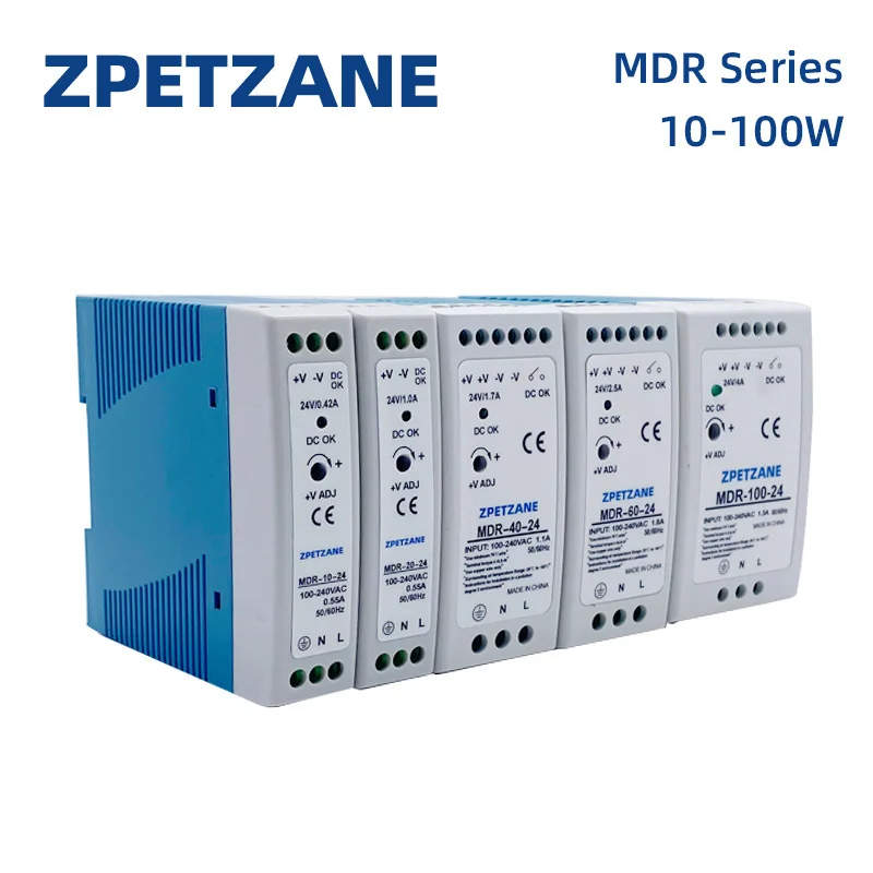 MDR-40W 산업용 미니 전압 변압기, DIN 레일 스위칭 전원 공급 장치, SMPS 47-63Hz AC to DC 12V 24V 소스 출력, 60W