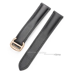 Luxurious Lychee Textured Leather Watch Strap with Folding Buckle - Elegant Cowhide Band - 22mm (Black - RoseGold clasp)