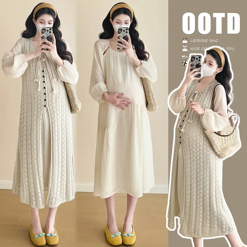 Spring New Design Sweet Style Maternity Dress Long DressTwo-Piece Set