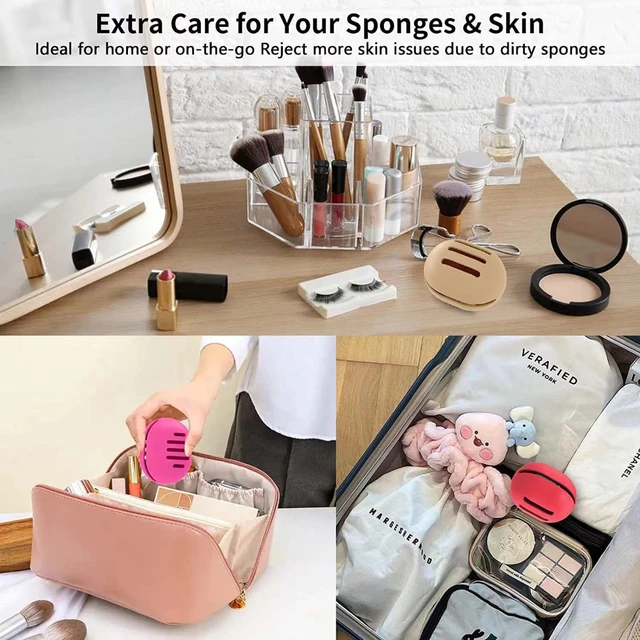 Makeup Sponge Holder Shatterproof Eco-Friendly Silicone Beauty Make Up Blender Case for Travel Gift for Women Girls 2