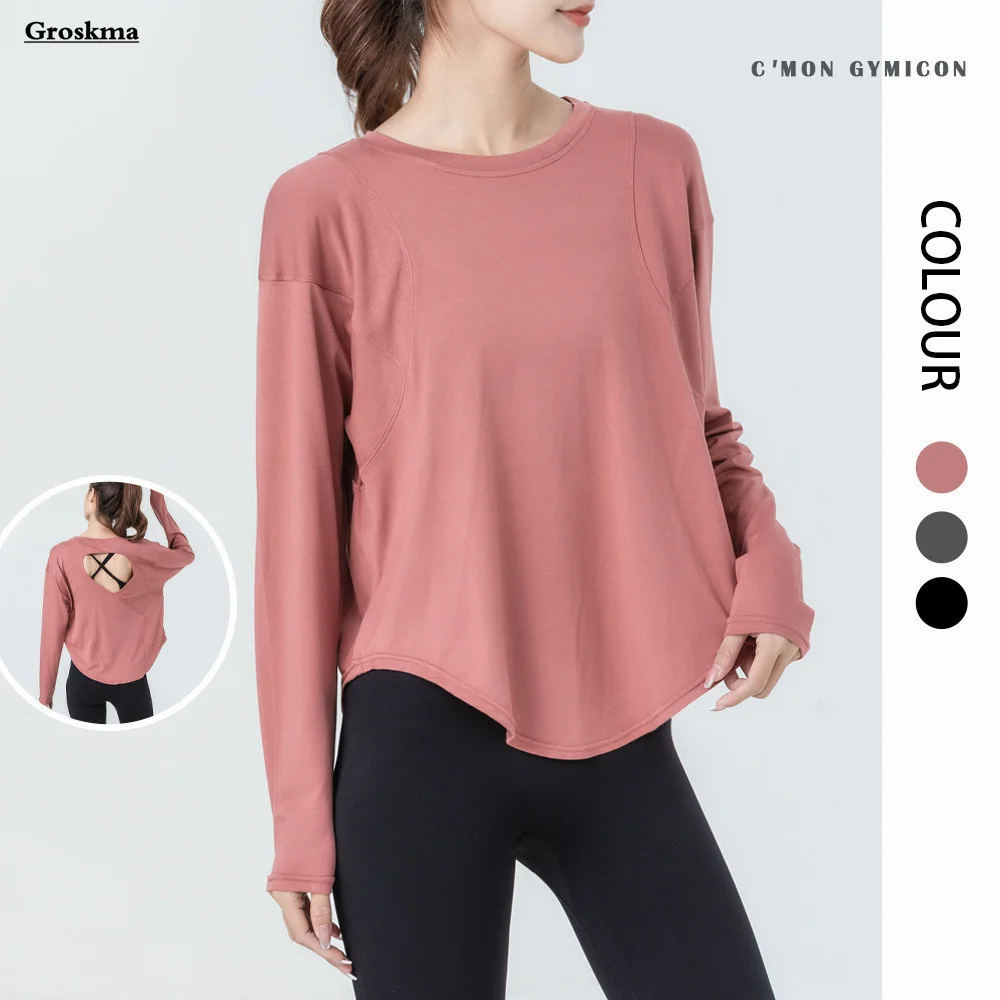 

Back Hollow Out Women Yoga Loose T Shirts Long Sleeve Fitness Gym Tees Workout Running Sportswear Clothing Poleras Mujer