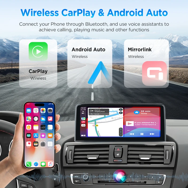 Pantalla multimedia inalámbrica Junsun CarPlay Android Auto para coche, radio para BMW Serie 1 E81 E82 E87 E88 con sistema CCC CIC, pantalla táctil. 5