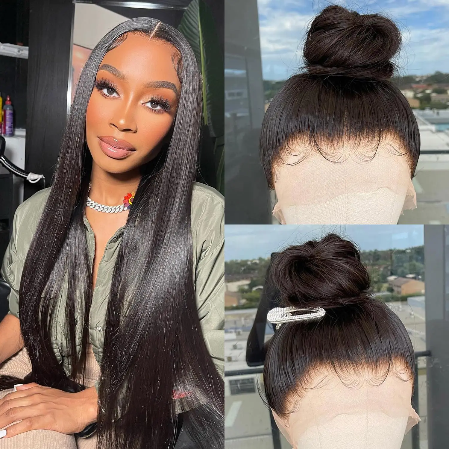 

Straight 13x6 Lace Front Human Hair Wig 180% Density Hd Lace Frontal Wigs Brazilian Hair Pre Plucked Glueless Wig for Woman