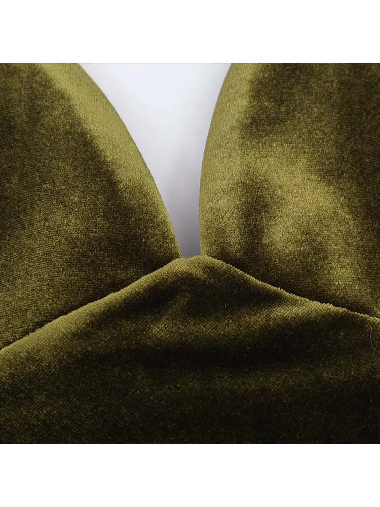 2026 Summer Women's Sexy Temperament Sling Dress V-neck Low Cut Velvet Strap Backless Dress Solid Color Ladies Evening Dress