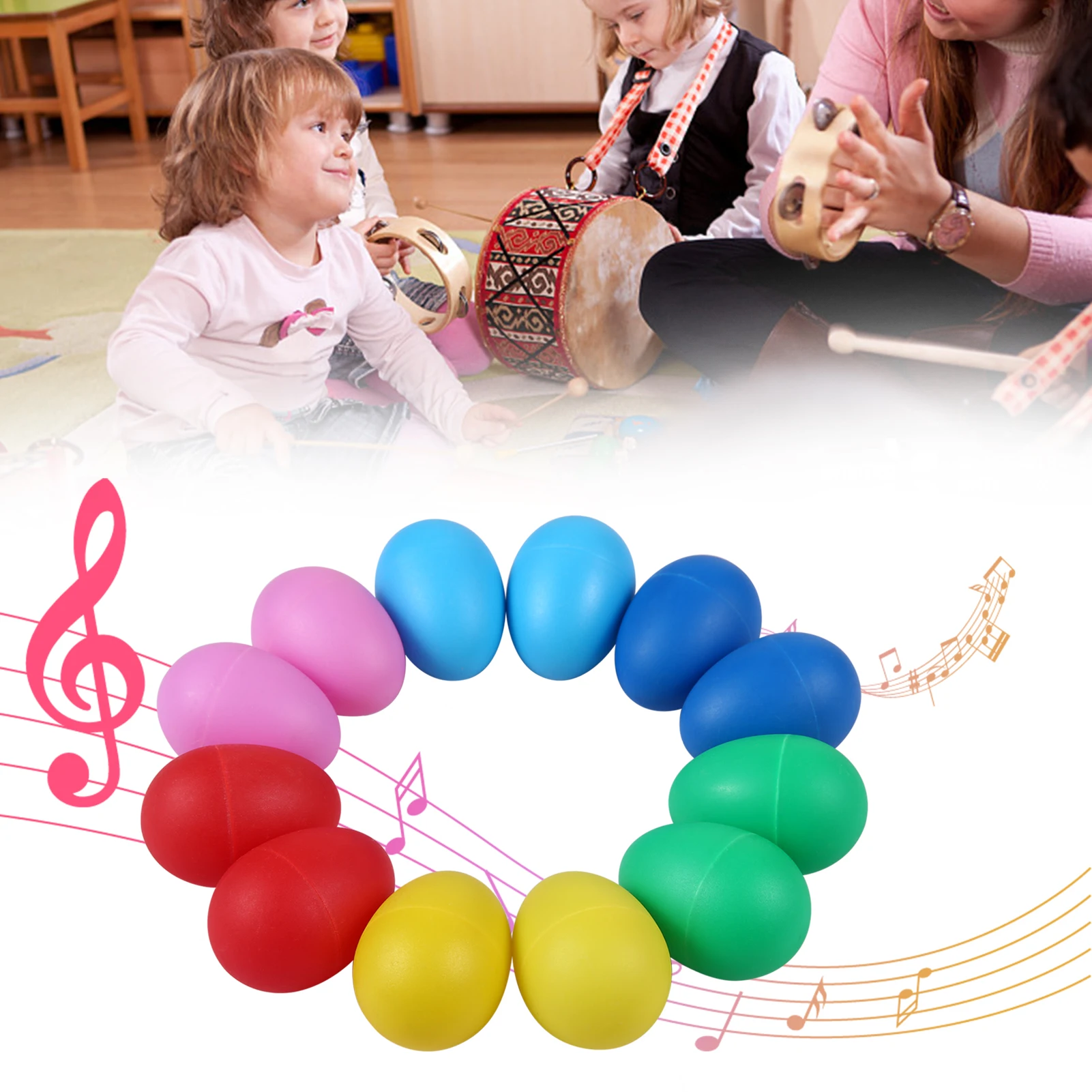 12 Pieces Egg Shakers Musical Instrument Percussion Egg for Kids Toys Plastic Easter Shaker for Learning DIY Painting Rhythm