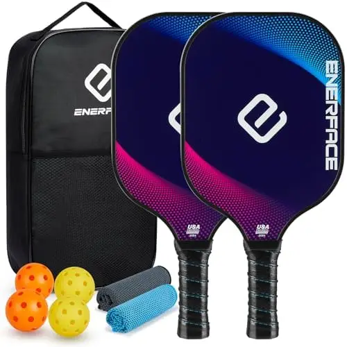

ENERFACE Pickleball Paddles - USAPA Approved Pickleball Paddles Set of 2/4, Wood/Fiberglass Surface Pickleballs Set with Pickleb