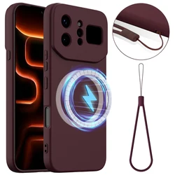 Magnetic Soft Liquid Silicone Protective Case with Strap and Microfiber Lining for Infinix Note 60 Ultra (Wine red)
