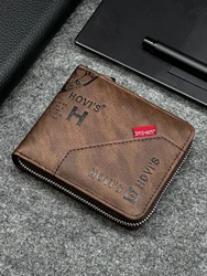 Men's Slim Zippered PU Wallet - Compact & Stylish (Coffee)